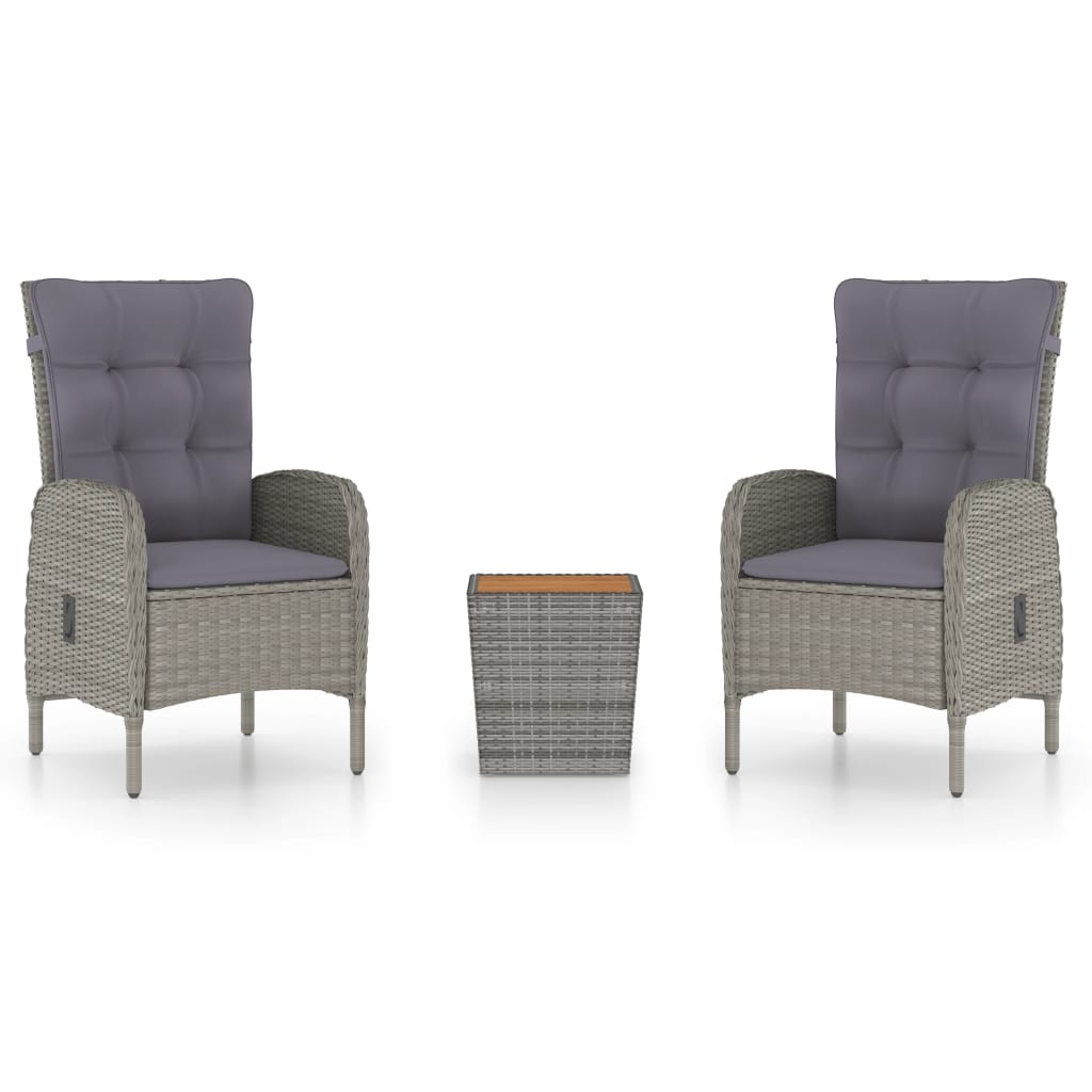 Set da Bistrot 3 pz in Polyrattan e Legno Acacia Grigio