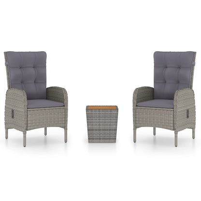 Set da Bistrot 3 pz in Polyrattan e Legno Acacia Grigio