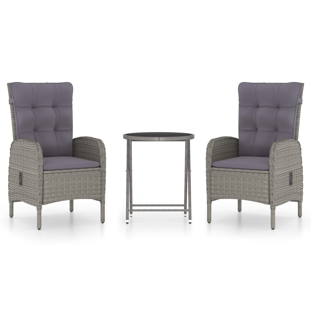 Set da Bistrot da Giardino 3 pz in Polyrattan e Vetro Grigio