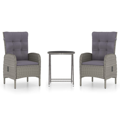 Set da Bistrot da Giardino 3 pz in Polyrattan e Vetro Grigio