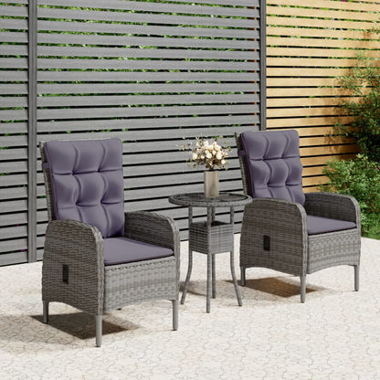 Set da Bistrot per Giardino 3 pz in Polyrattan Grigio