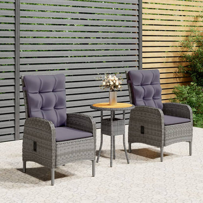 Set da Bistrot per Giardino 3 pz in Polyrattan Grigio