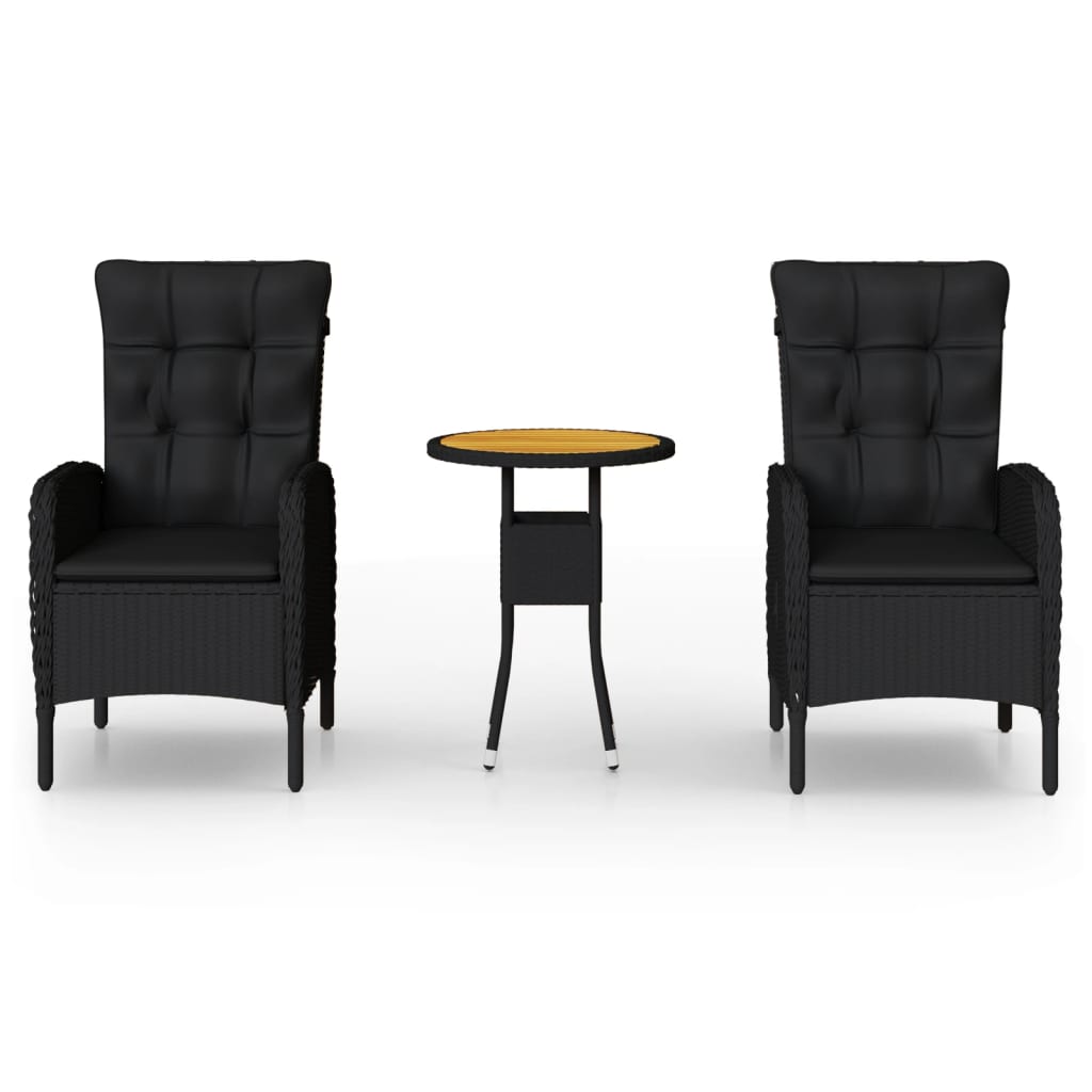 Set da Bistrot per Giardino 3 pz in Polyrattan Nero