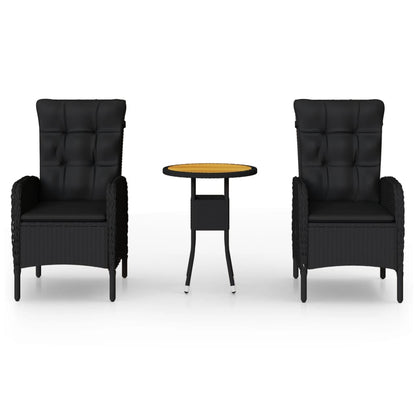 Set da Bistrot per Giardino 3 pz in Polyrattan Nero