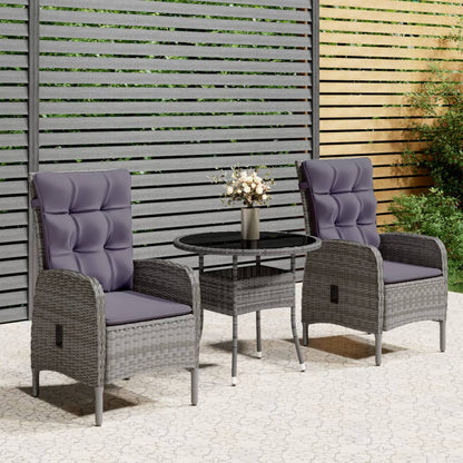 Set da Bistrot per Giardino 3 pz in Polyrattan Grigio