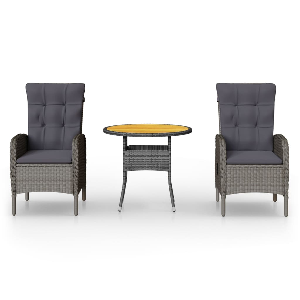 Set da Bistrot per Giardino 3 pz in Polyrattan Grigio