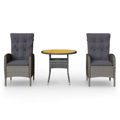 Set da Bistrot per Giardino 3 pz in Polyrattan Grigio