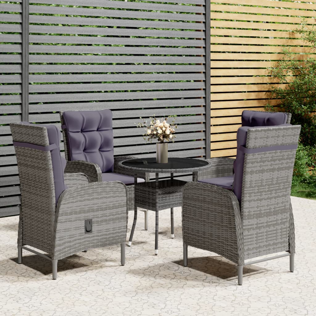 Set da Bistrot per Giardino 5 pz in Polyrattan Grigio