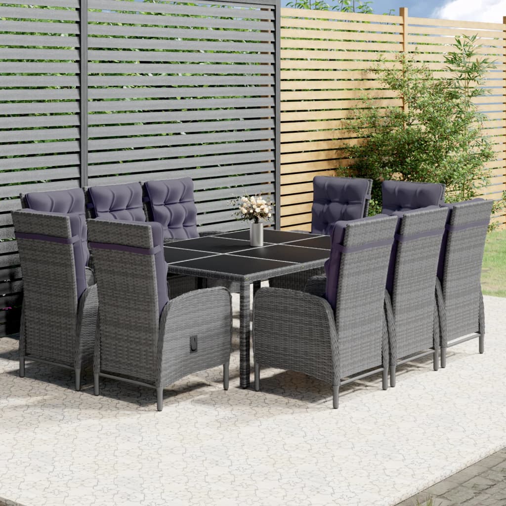 Set Pranzo da Giardino 11pz in Polyrattan Grigio