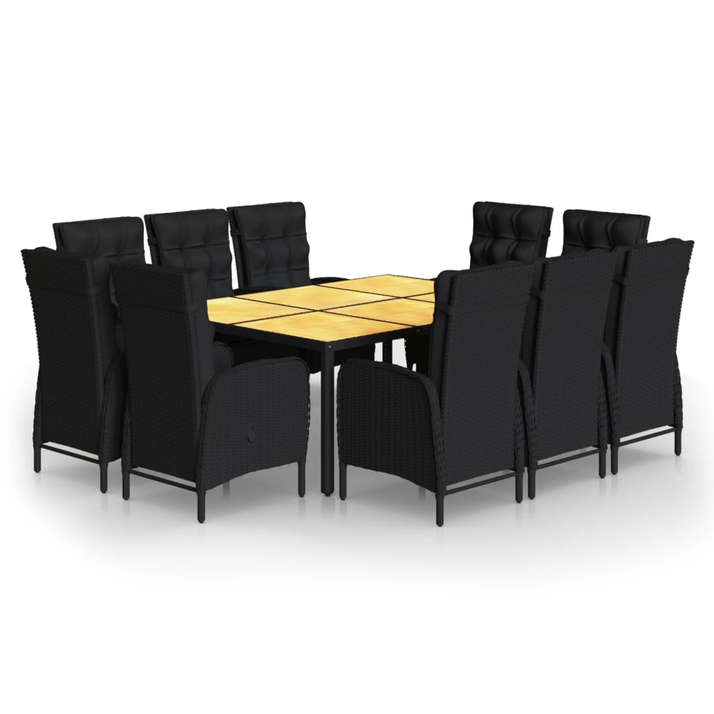 Set da Pranzo da Giardino 11 pz in Polyrattan Nero