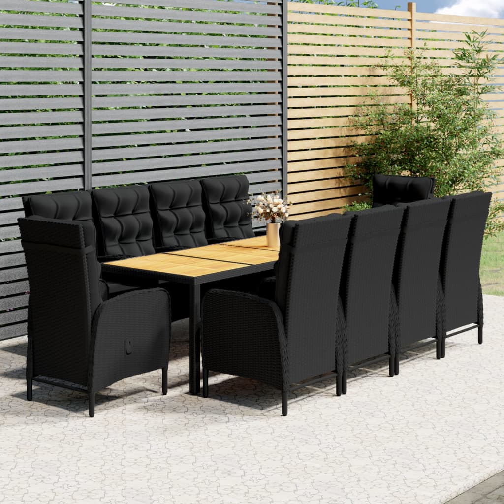Set da Pranzo da Giardino 11 pz in Polyrattan Nero