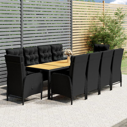 Set da Pranzo da Giardino 11 pz in Polyrattan Nero