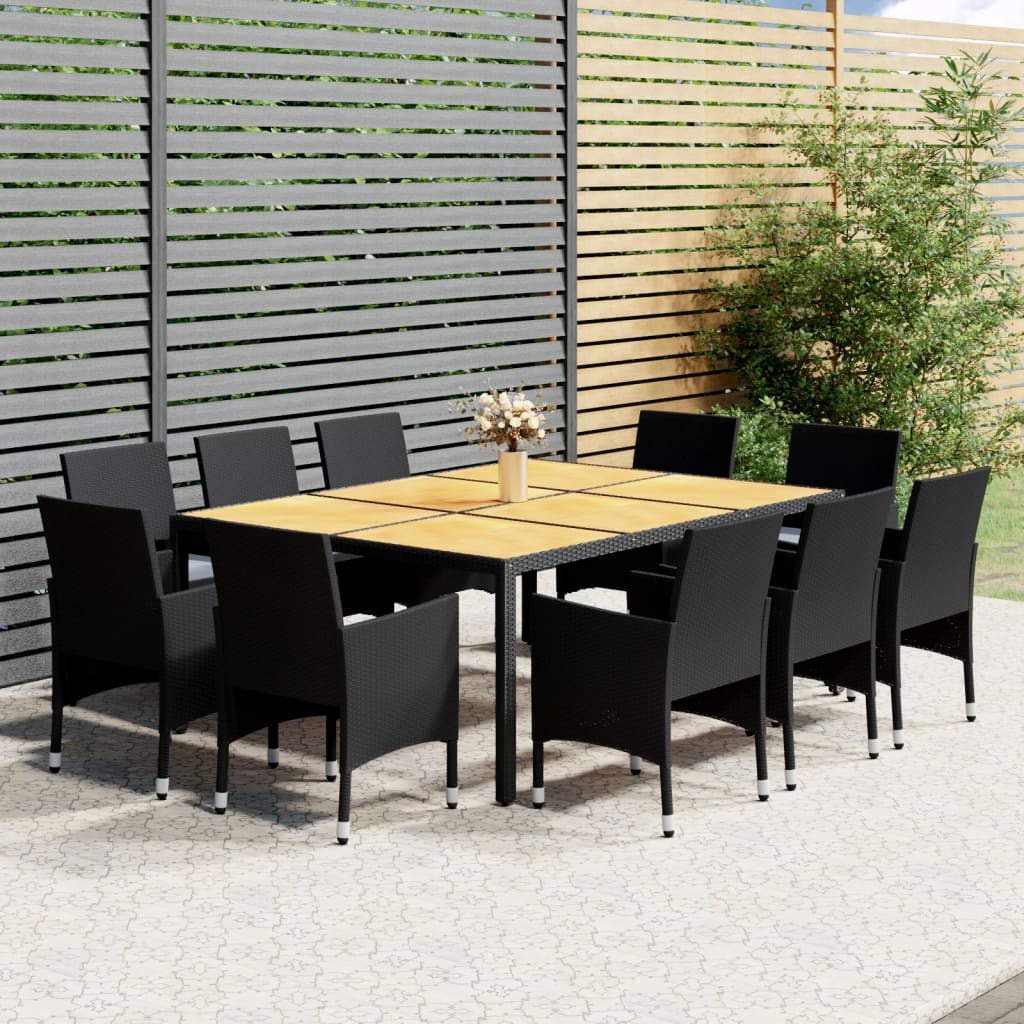 Set da Pranzo da Giardino 11 pz in Polyrattan Nero