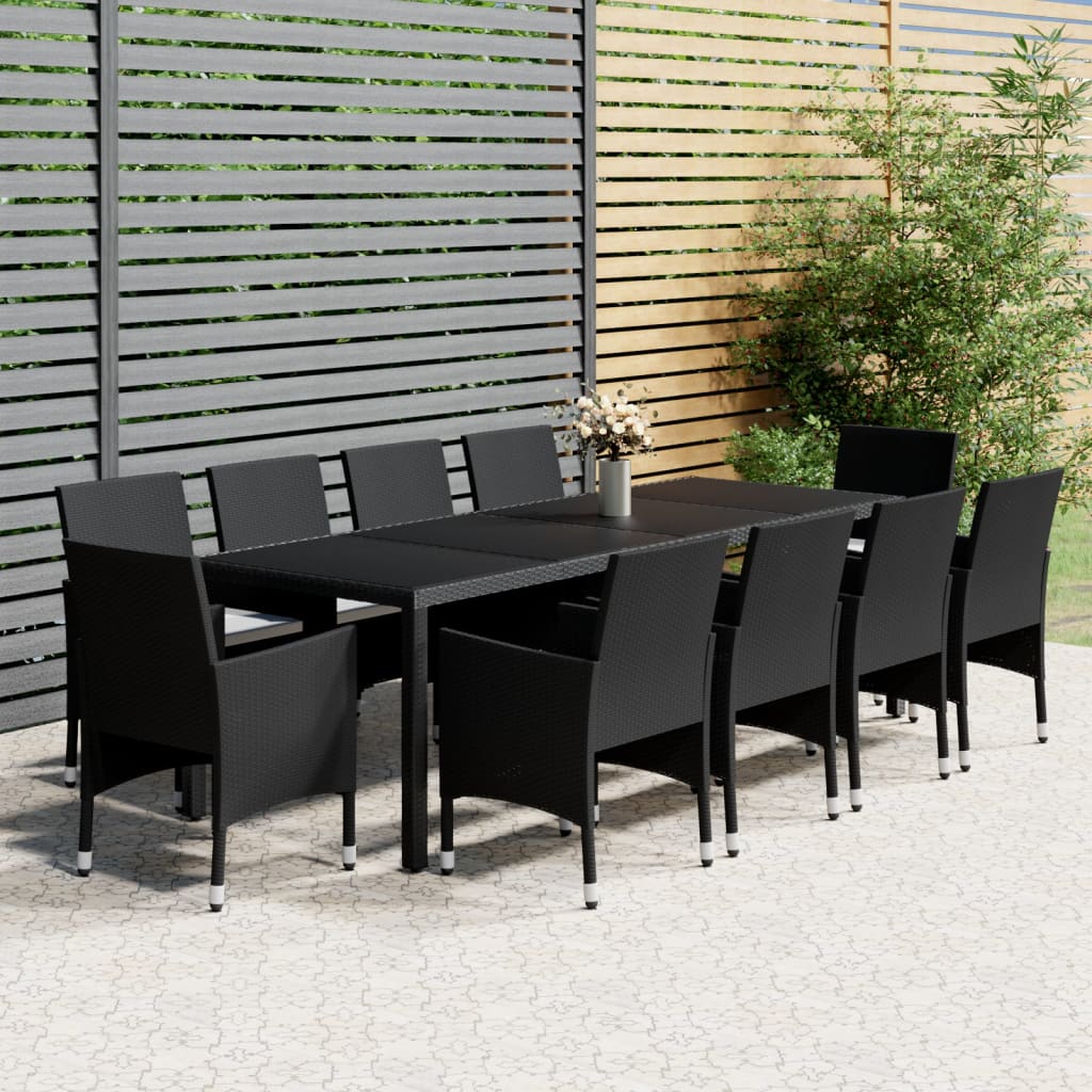 Set da Pranzo da Giardino 11 pz in Polyrattan Nero