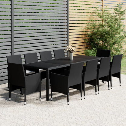 Set da Pranzo da Giardino 11 pz in Polyrattan Nero