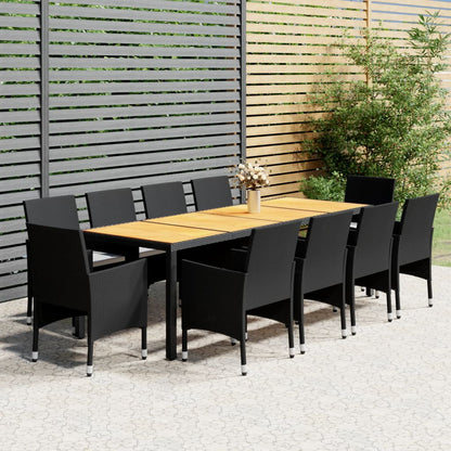 Set da Pranzo da Giardino 11 pz in Polyrattan Nero