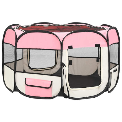 Box per Cani Pieghevole con Borsa Trasporto Rosa 110x110x58 cm