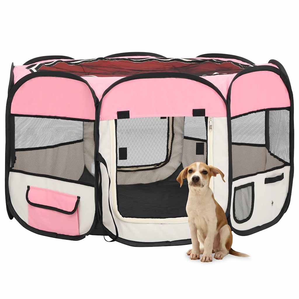 Box per Cani Pieghevole con Borsa Trasporto Rosa 110x110x58 cm