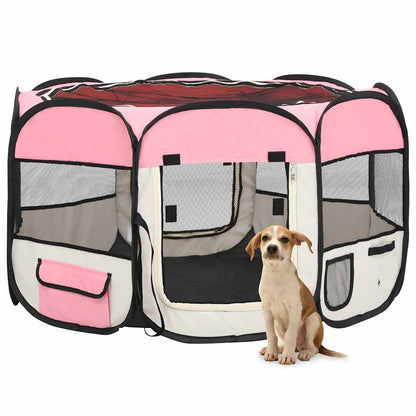 Box per Cani Pieghevole con Borsa Trasporto Rosa 110x110x58 cm