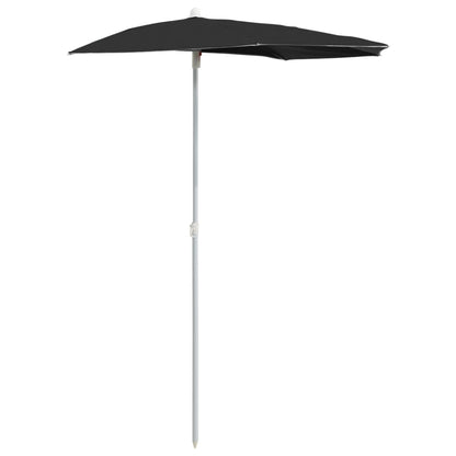 Ombrellone Semicircolare da Giardino con Palo 180x90 cm Nero