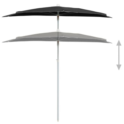 Ombrellone Semicircolare da Giardino con Palo 180x90 cm Nero