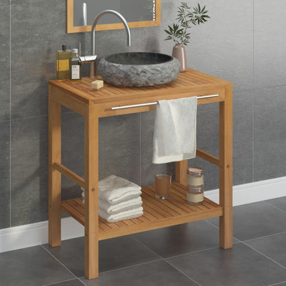 Armadietto da Bagno in Legno di Teak con Lavabo in Marmo Nero