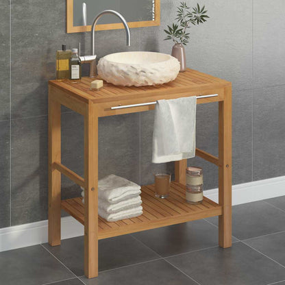 Armadietto da Bagno in Legno di Teak con Lavabo in Marmo Crema