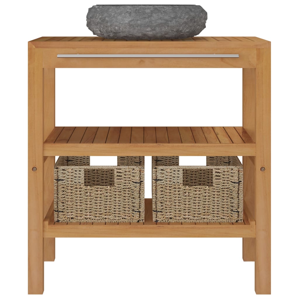 Armadietto da Bagno in Legno di Teak con Lavabo in Marmo Nero
