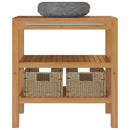 Armadietto da Bagno in Legno di Teak con Lavabo in Marmo Nero