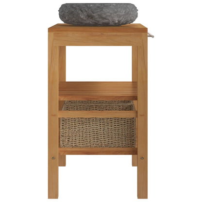 Armadietto da Bagno in Legno di Teak con Lavabo in Marmo Nero