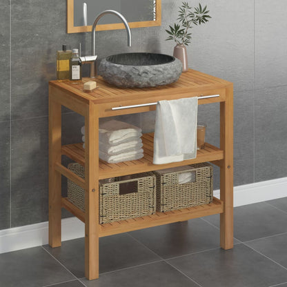 Armadietto da Bagno in Legno di Teak con Lavabo in Marmo Nero
