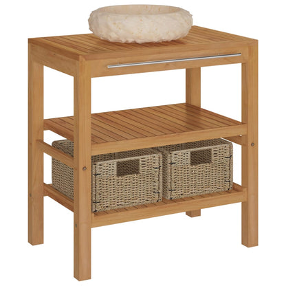 Armadietto da Bagno in Legno di Teak con Lavabo in Marmo Crema