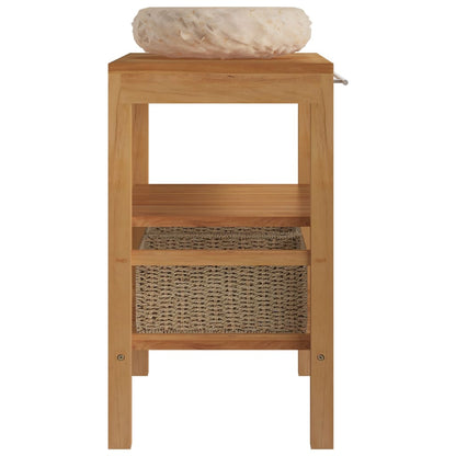 Armadietto da Bagno in Legno di Teak con Lavabo in Marmo Crema