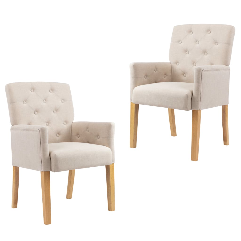 Sedie da Pranzo con Braccioli 2 pz Beige in Tessuto