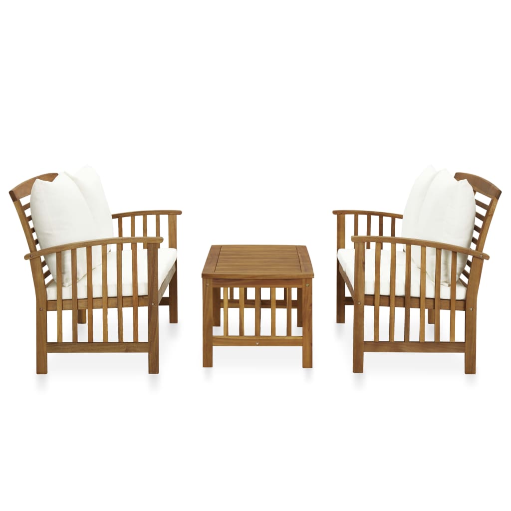 Set Divani da Giardino 3 pz con Cuscini in Massello di Acacia