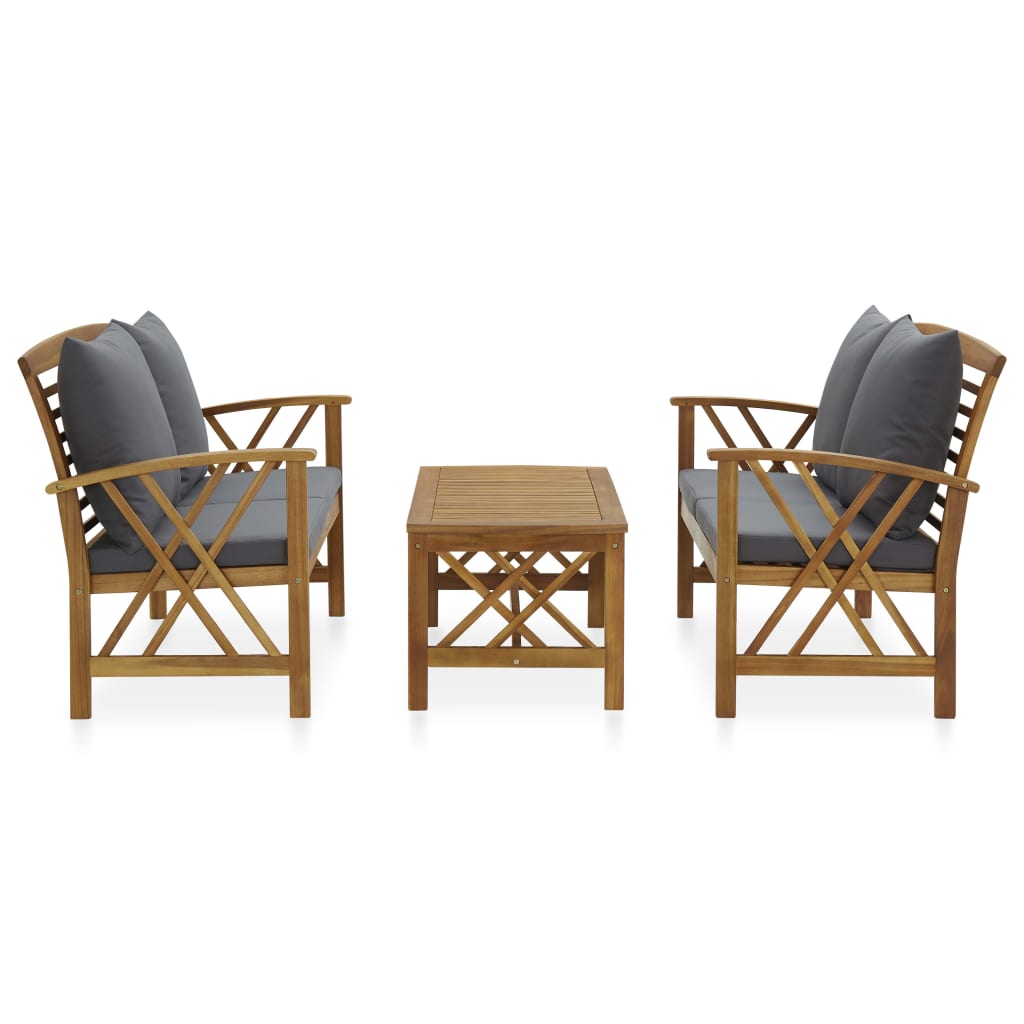 Set Divani da Giardino 3 pz con Cuscini in Massello di Acacia