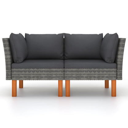 Poltrone Angolari 2 pz Polyrattan e Legno Massello di Eucalipto
