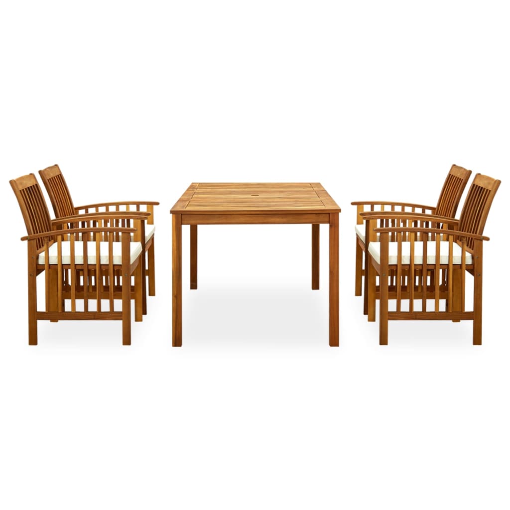 Set da Pranzo da Giardino 5 pz con Cuscini Massello di Acacia