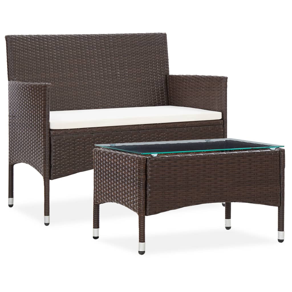 Set Divani da Giardino 2 pz con Cuscino in Polyrattan Marrone