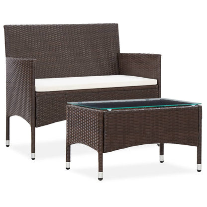Set Divani da Giardino 2 pz con Cuscino in Polyrattan Marrone