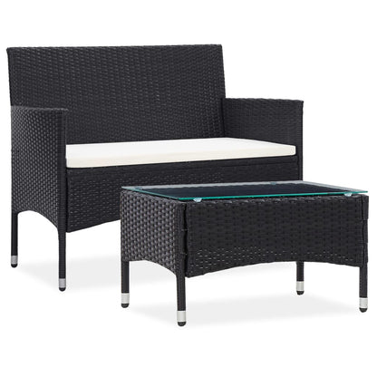Set Divani da Giardino 2 pz con Cuscino in Polyrattan Nero