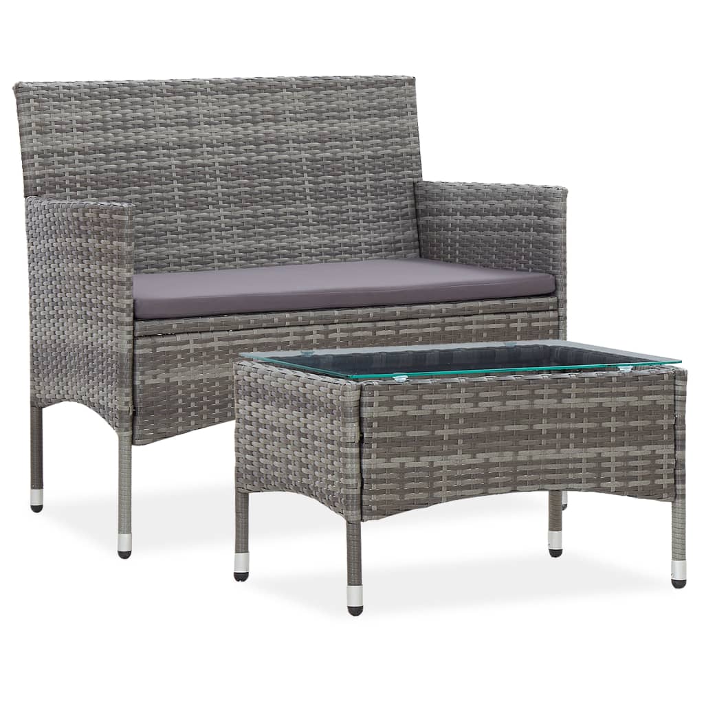 Set Divani da Giardino 2 pz con Cuscino in Polyrattan Grigio