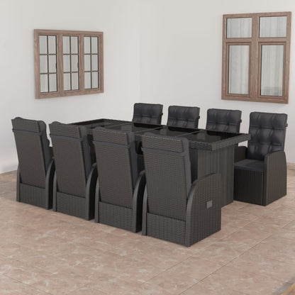 Set da Pranzo da Giardino 9 pz con Cuscini in Polyrattan Nero