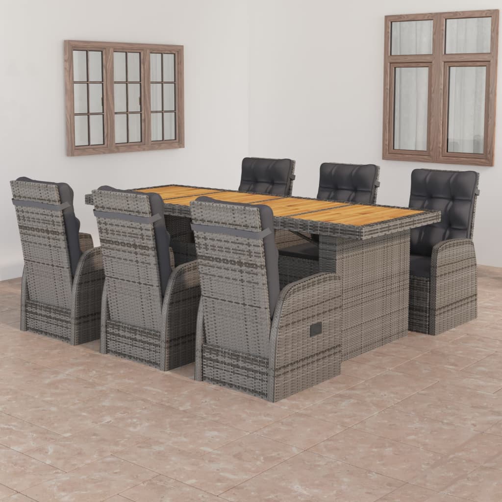 Set da Pranzo per Esterni 7 pz con Cuscini in Polyrattan Grigio