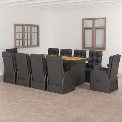 Set da Pranzo da Giardino 11 pz con Cuscini in Polyrattan Nero