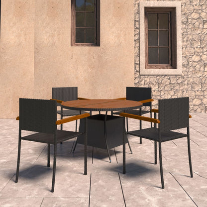 Set da Pranzo da Giardino in Polyrattan Nero