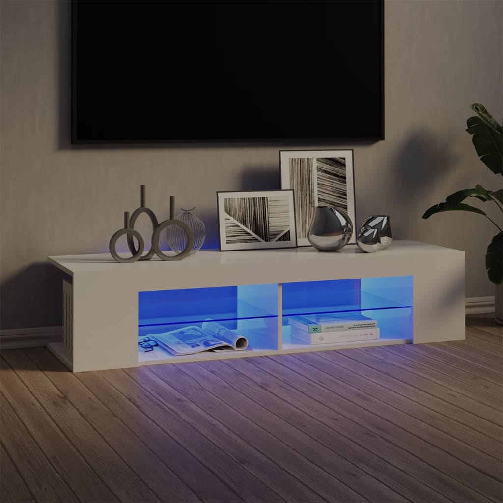 Mobile Porta TV con Luci LED Bianco Lucido 135x39x30 cm