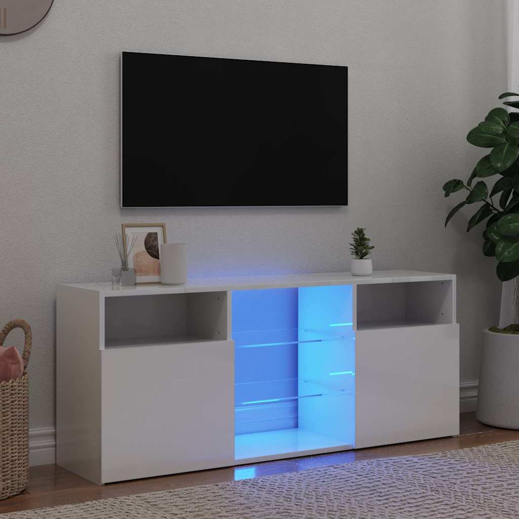 Mobile Porta TV con Luci LED Bianco Lucido 120x30x50 cm
