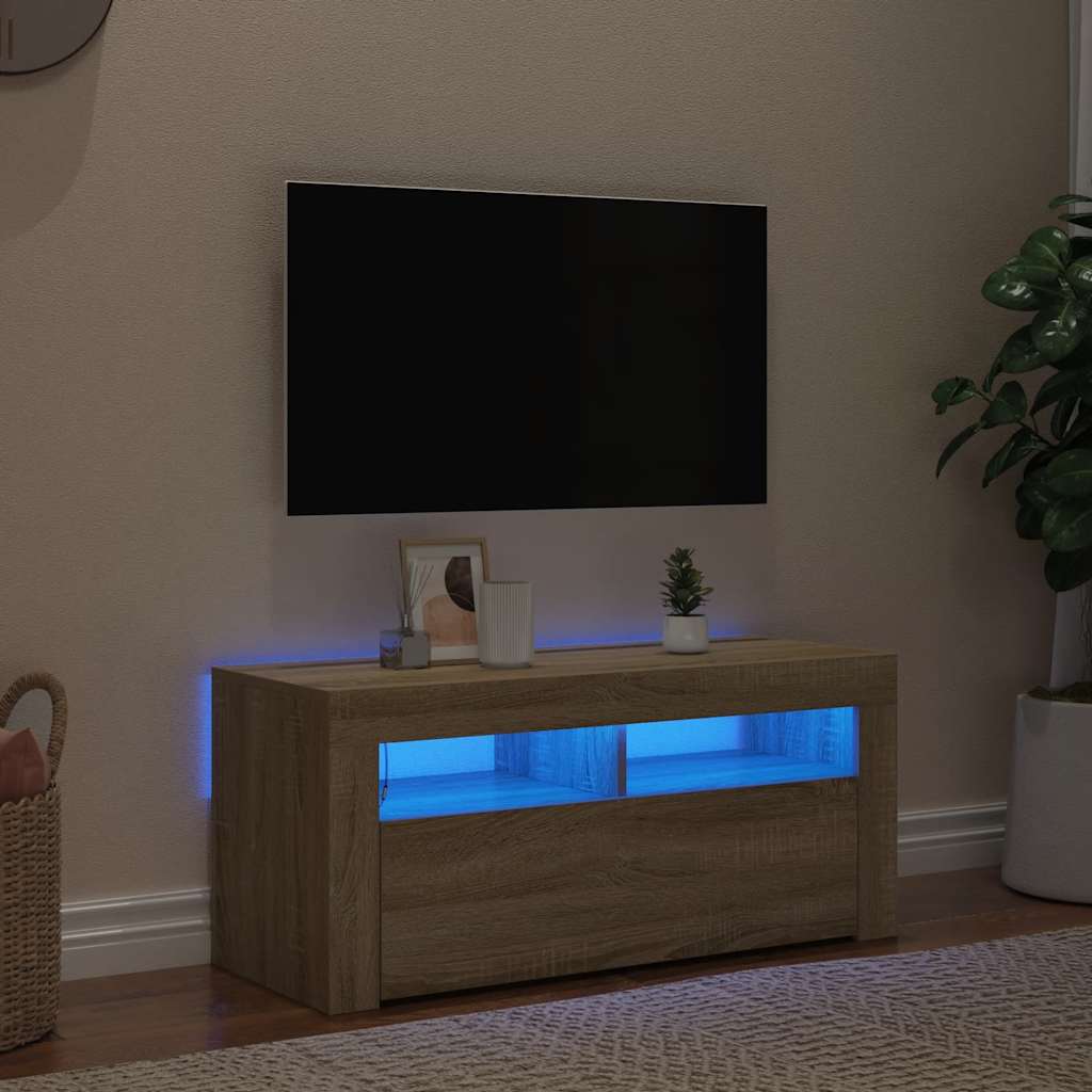 Mobile Porta TV con Luci LED Rovere Sonoma 90x35x40 cm