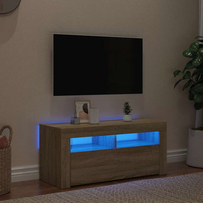 Mobile Porta TV con Luci LED Rovere Sonoma 90x35x40 cm